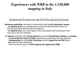 Experiences with WRB in the 1:250,000 mapping in Italy