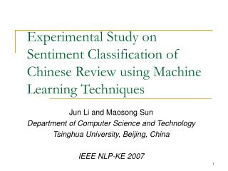 Experimental Study on Sentiment Classification of Chinese Review using Machine Learning Techniques