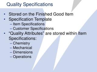 Quality Specifications