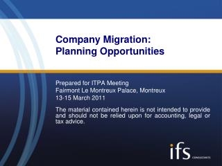 Company Migration: Planning Opportunities