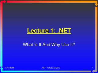 Lecture 1: .NET