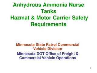 Anhydrous Ammonia Nurse Tanks Hazmat &amp; Motor Carrier Safety Requirements