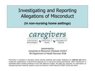 Investigating and Reporting Allegations of Misconduct (in non-nursing home settings)