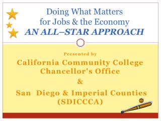 Doing What Matters for Jobs &amp; the Economy AN ALL–STAR APPROACH