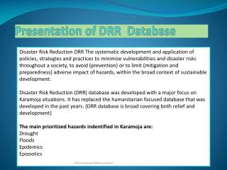 Presentation of DRR Database