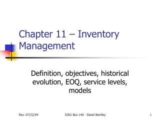 Chapter 11 – Inventory Management