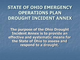 STATE OF OHIO EMERGENCY OPERATIONS PLAN DROUGHT INCIDENT ANNEX