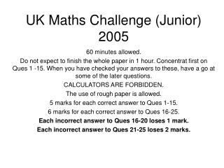 UK Maths Challenge (Junior) 2005