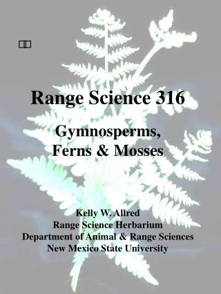 Range Science 316 Gymnosperms, Ferns &amp; Mosses Kelly W. Allred Range Science Herbarium
