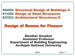 Monther Dwaikat Assistant Professor Department of Building Engineering