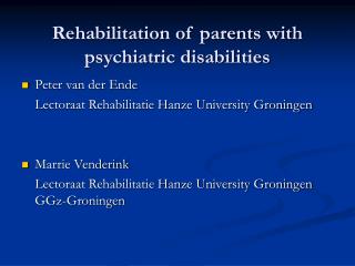 Rehabilitation of parents with psychiatric disabilities