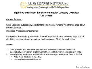 Eligibility, Enrollment &amp; Behavioral Health Category Overview Call Center