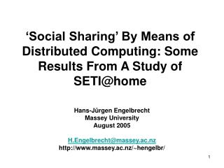 ‘Social Sharing’ By Means of Distributed Computing: Some Results From A Study of SETI@home