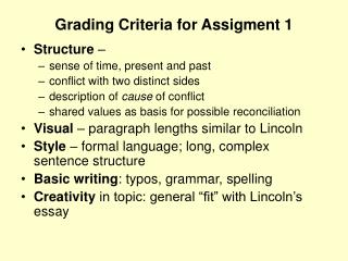 Grading Criteria for Assigment 1
