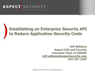 Establishing an Enterprise Security API to Reduce Application Security Costs