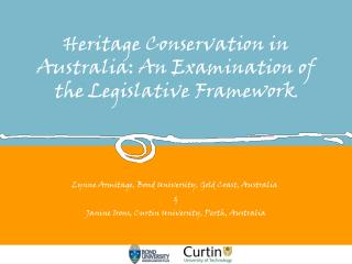 Heritage Conservation in Australia: An Examination of the Legislative Framework