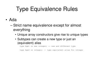 Type Equivalence Rules