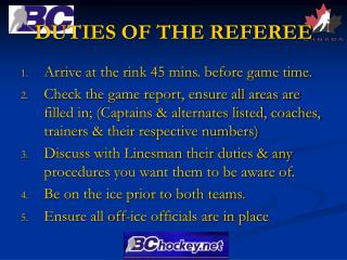 DUTIES OF THE REFEREE