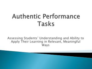 Authentic Performance Tasks