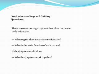 Key Understandings and Guiding Questions: