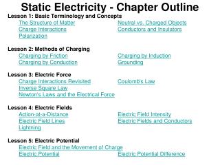 Static Electricity - Chapter Outline