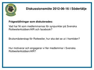 Diskussionsmöte 2012-06-16 i Södertälje