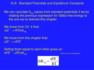 12.8: Standard Potentials and Equilibrium Constants