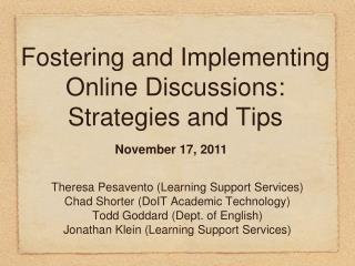 Fostering and Implementing Online Discussions: Strategies and Tips