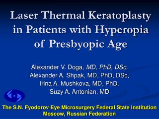 Laser Thermal Keratoplasty in Patients with Hyperopia of Presbyopic Age
