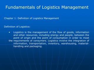 Fundamentals of Logistics Management