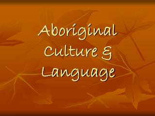 Aboriginal Culture &amp; Language
