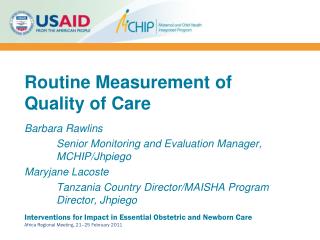 Routine Measurement of Quality of Care