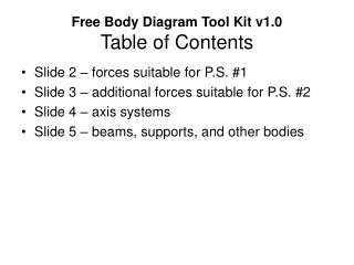 Free Body Diagram Tool Kit v1.0 Table of Contents
