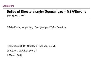 Duties of Directors under German Law – M&amp;A /Buyer’s perspective