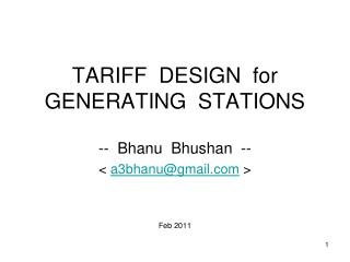 TARIFF DESIGN for GENERATING STATIONS