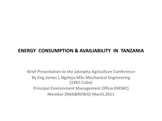 ENERGY CONSUMPTION &amp; AVAILIABILITY IN TANZANIA
