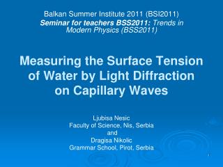 Measuring the Surface Tension of Water by Light Diffraction on Capillary Waves