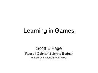 Learning in Games