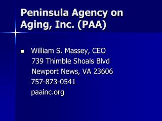 Peninsula Agency on Aging, Inc. (PAA)