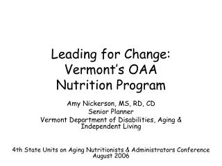 Leading for Change: Vermont’s OAA Nutrition Program