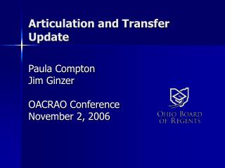 Articulation and Transfer Update
