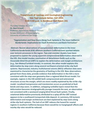 Department of Geology and Geological Engineering Van Tuyl Lecture Series- Fall 2014