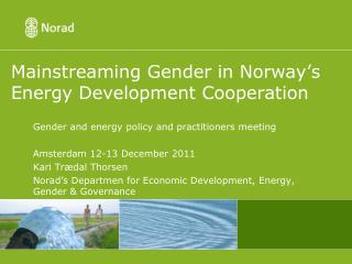Mainstreaming Gender in Norway’s Energy Development Cooperation