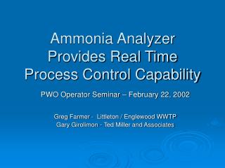 Ammonia Analyzer Provides Real Time Process Control Capability