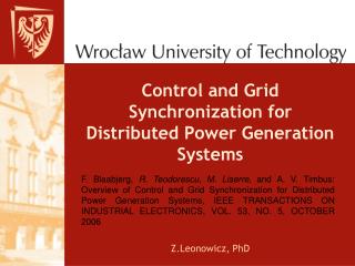 Control and Grid Synchronization for Distributed Power Generation Systems