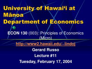 University of Hawai‘i at Mānoa Department of Economics