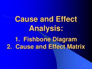 Cause and Effect Analysis: 1. Fishbone Diagram 2. Cause and Effect Matrix