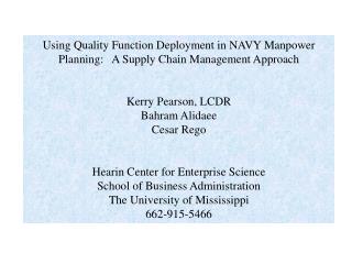 Using Quality Function Deployment in NAVY Manpower Planning: A Supply Chain Management Approach