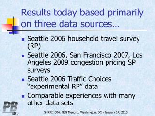 Results today based primarily on three data sources…