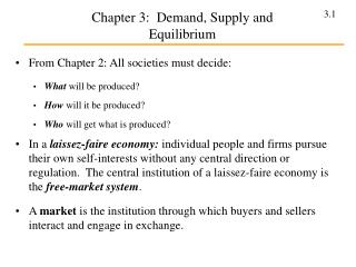 Chapter 3: Demand, Supply and Equilibrium